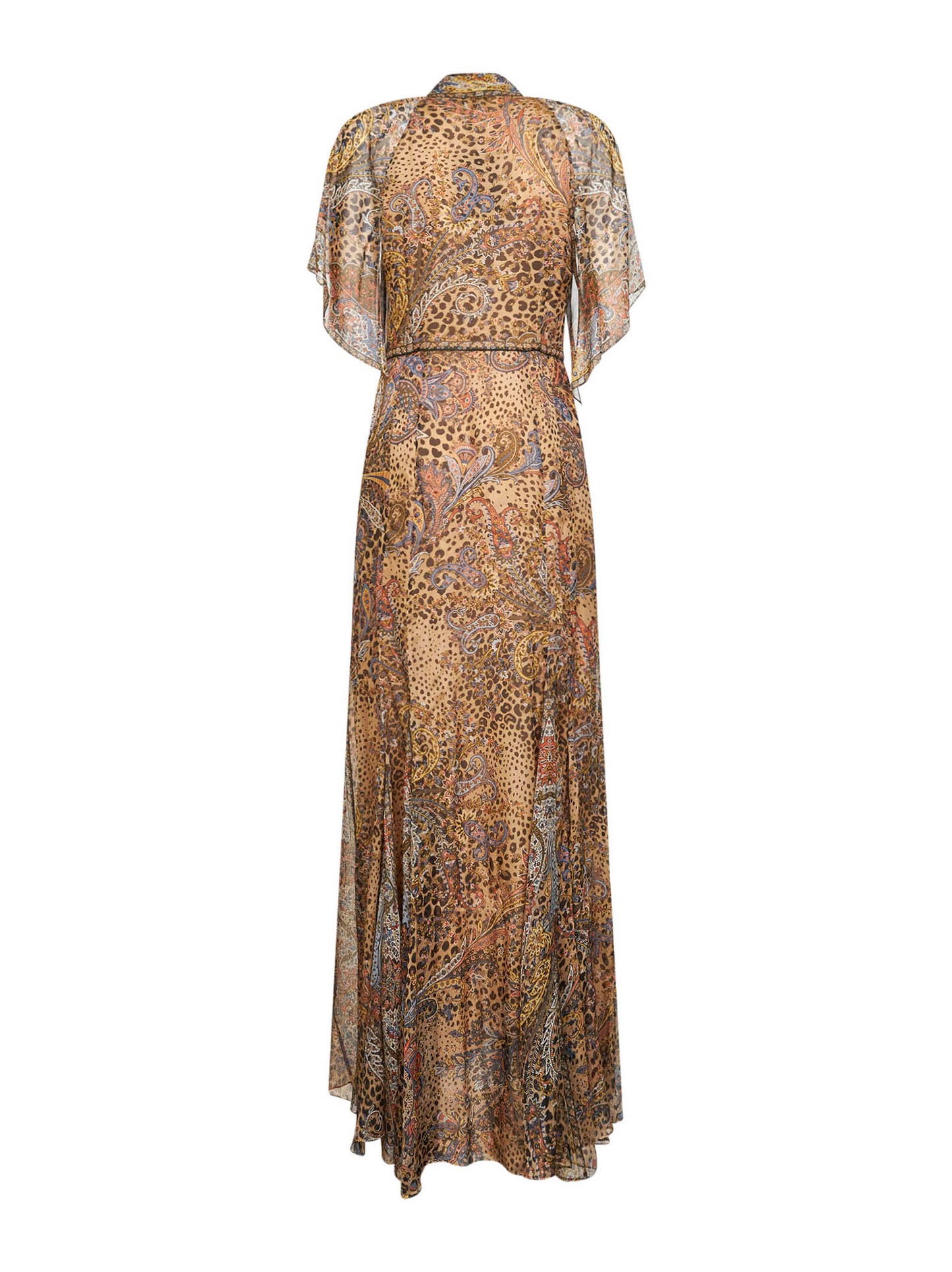 Brown animalier-pattern chiffon long dress