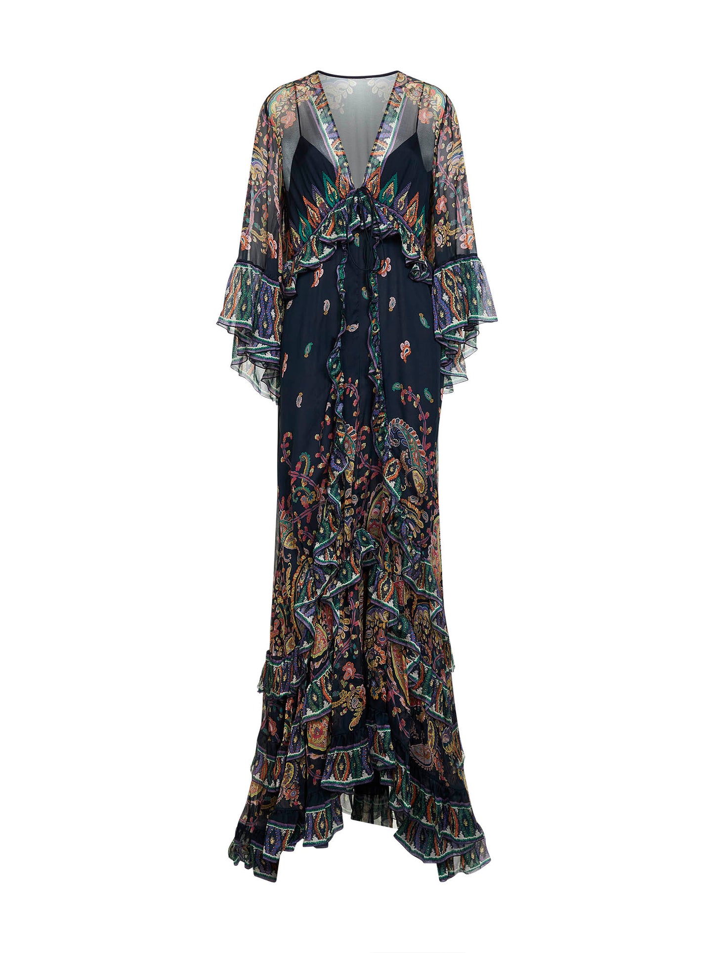 Blue silk chiffon floral Paisley-print long dress