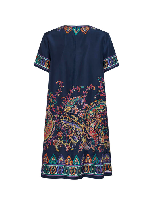 Blue Paisley-print habotai silk tunic short dress