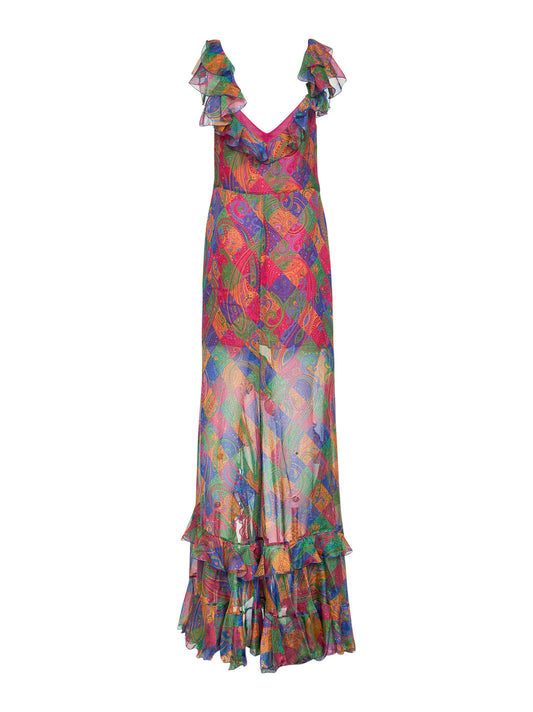 Geometric Paisley-pattern silk chiffon maxi dress
