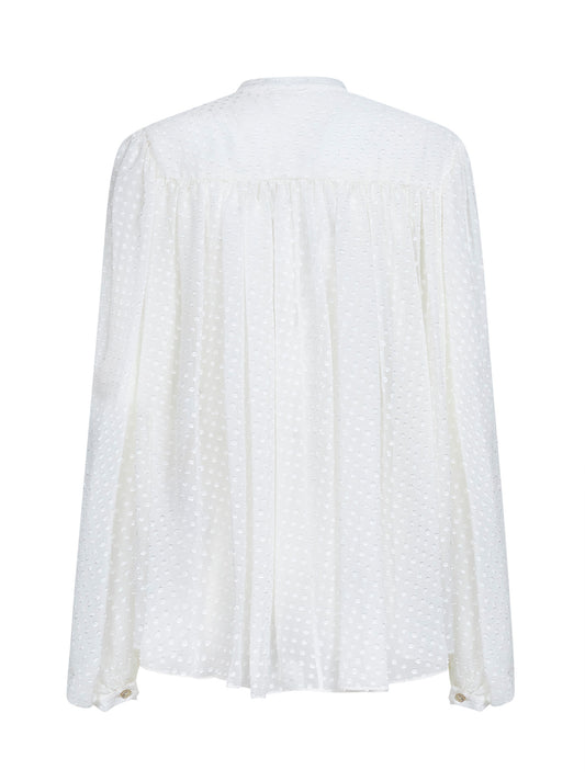 White plumetis silk blend gathered shirt