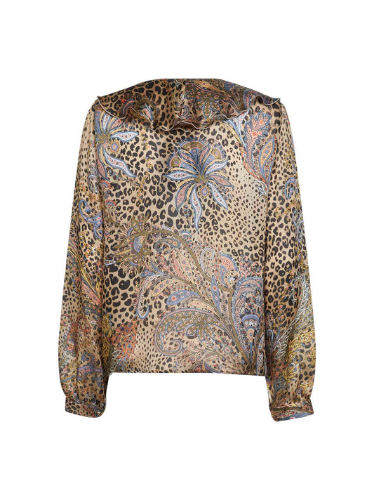 Brown animalier Paisley-pattern silk shirt