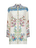 Cream floral-printed silk long shirt