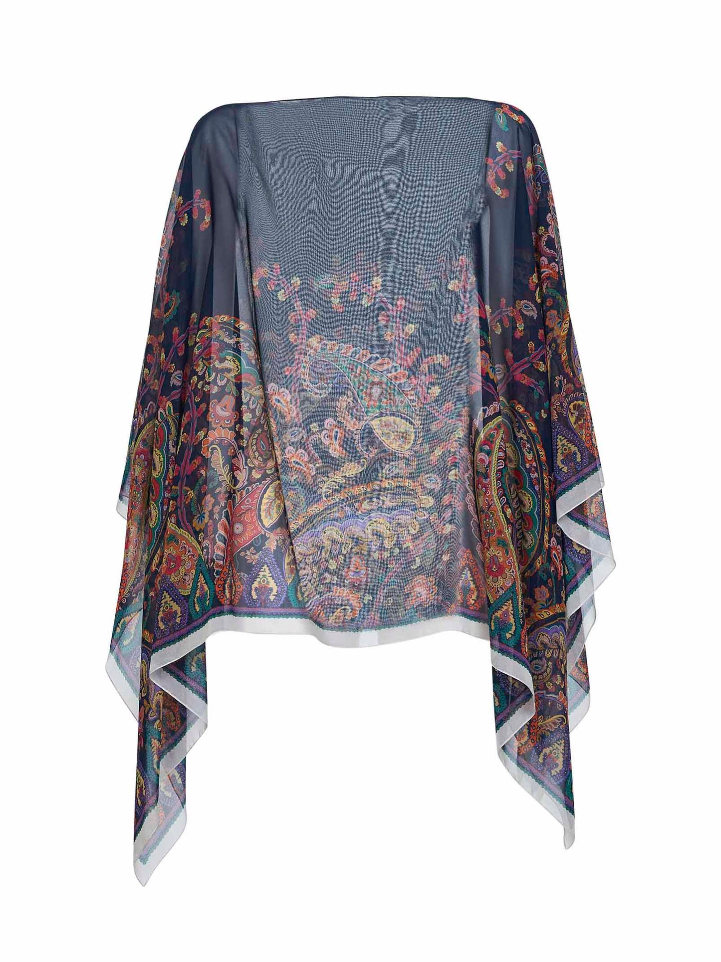 Top poncho in georgette blu con stampa Paisley floreale