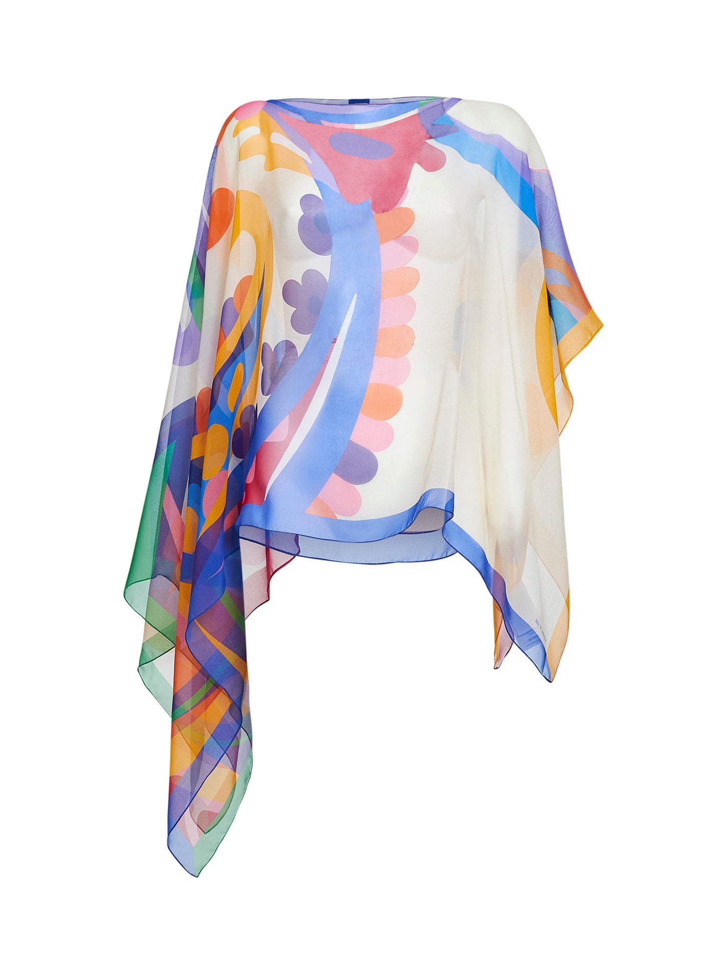 White georgette oversized Paisley-print asymmetric poncho