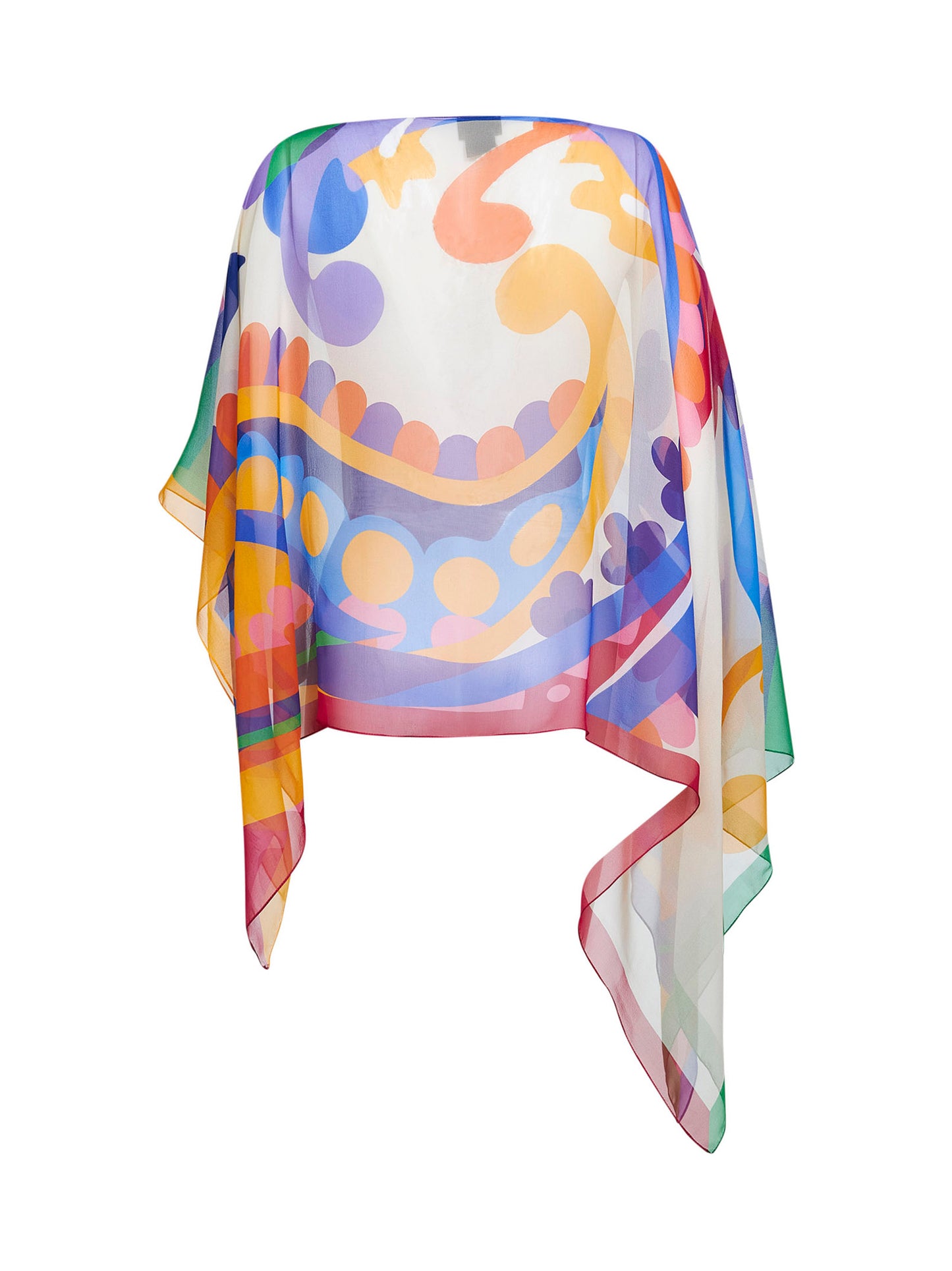 White georgette oversized Paisley-print asymmetric poncho