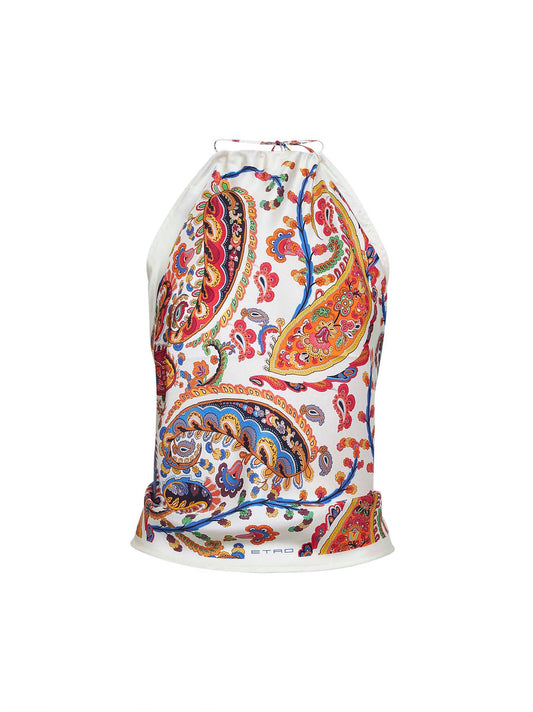 Floral Paisley-pattern silk twill bandana top