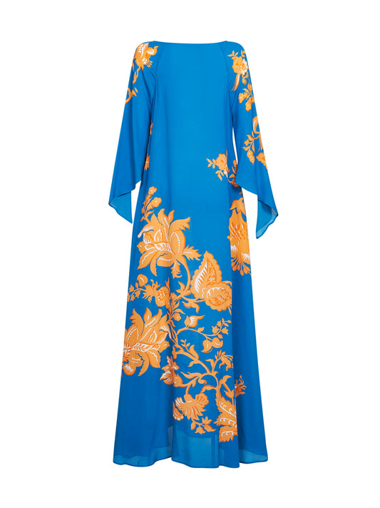 Maxi abito da spiaggia in viscosa stampata azzurra