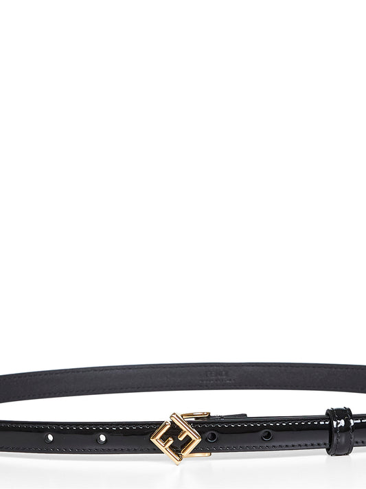 Cintura FF Diamonds in pelle verniciata nera