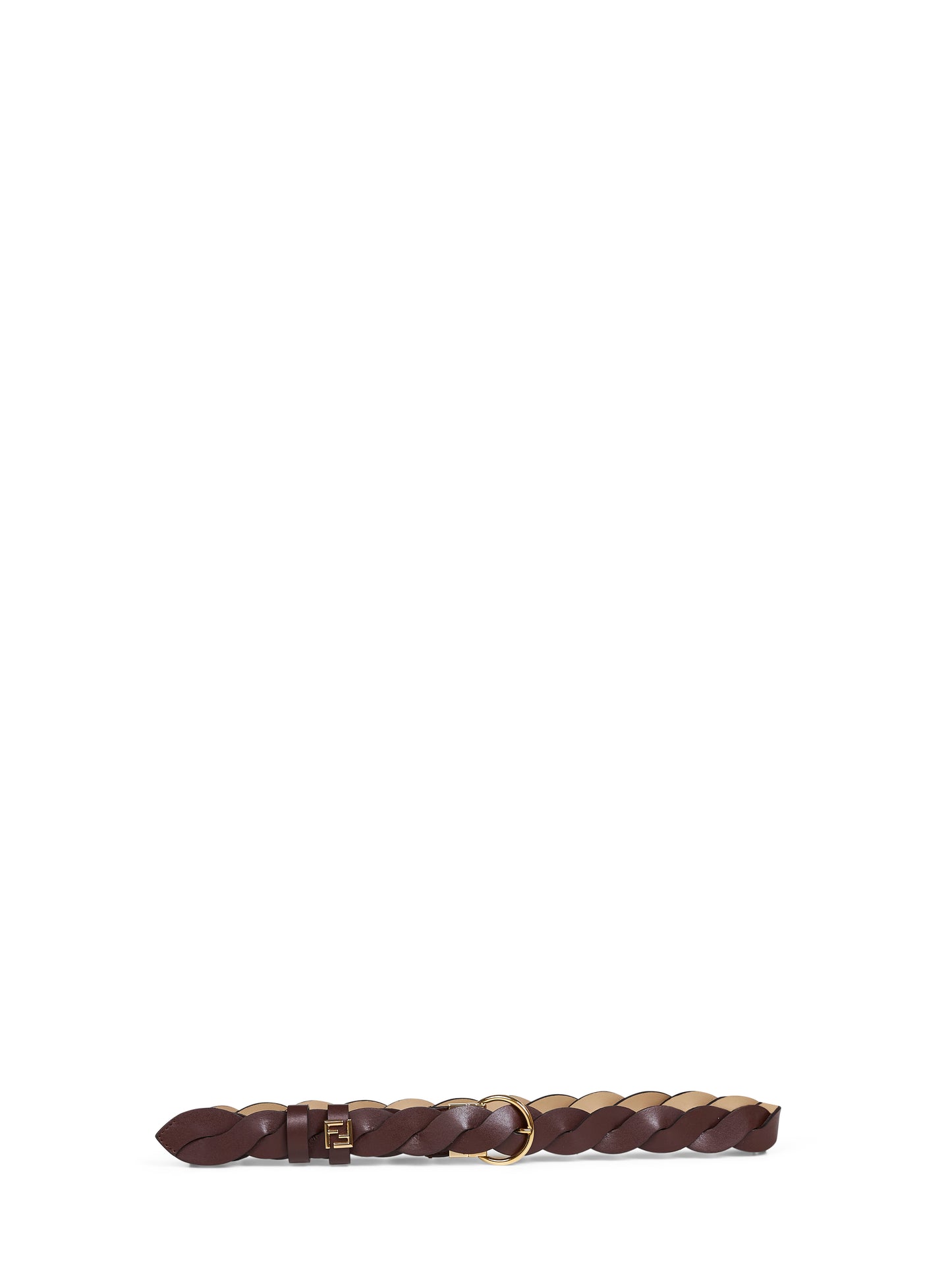 Mahogany and cappuccino woven leather reversible FF belt