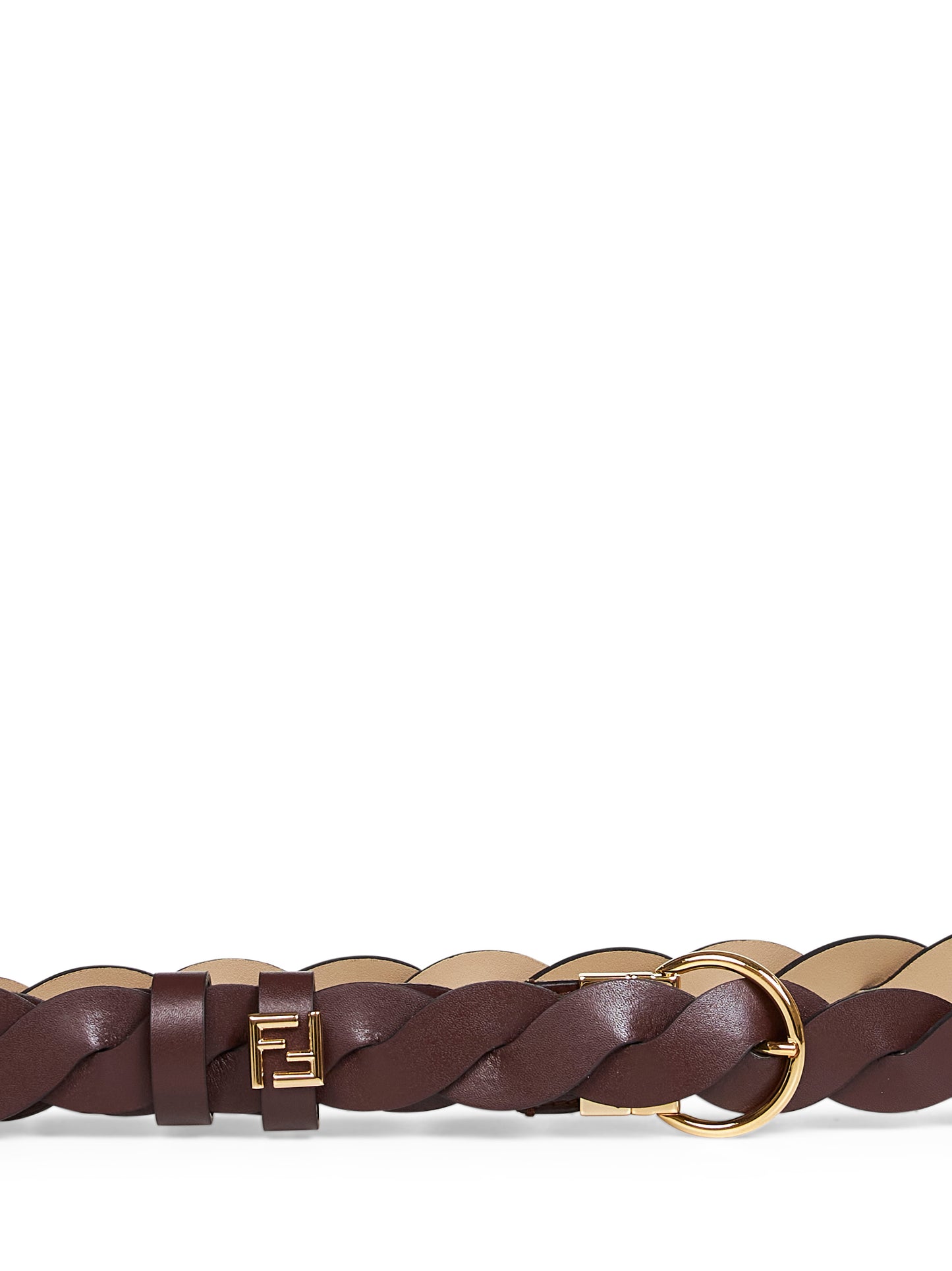 Mahogany and cappuccino woven leather reversible FF belt