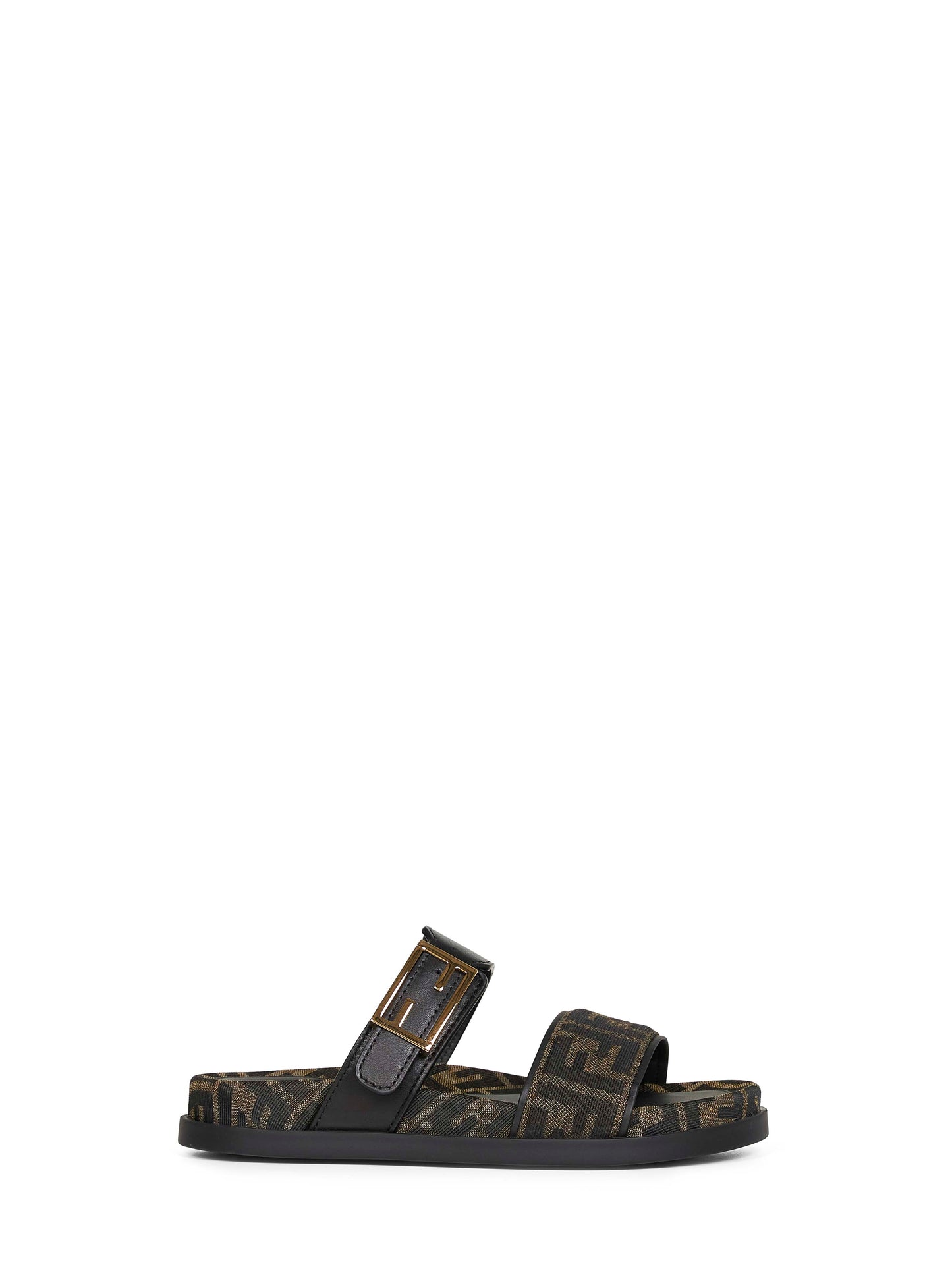 FF fabric and leather Fendi Feel slide sandals