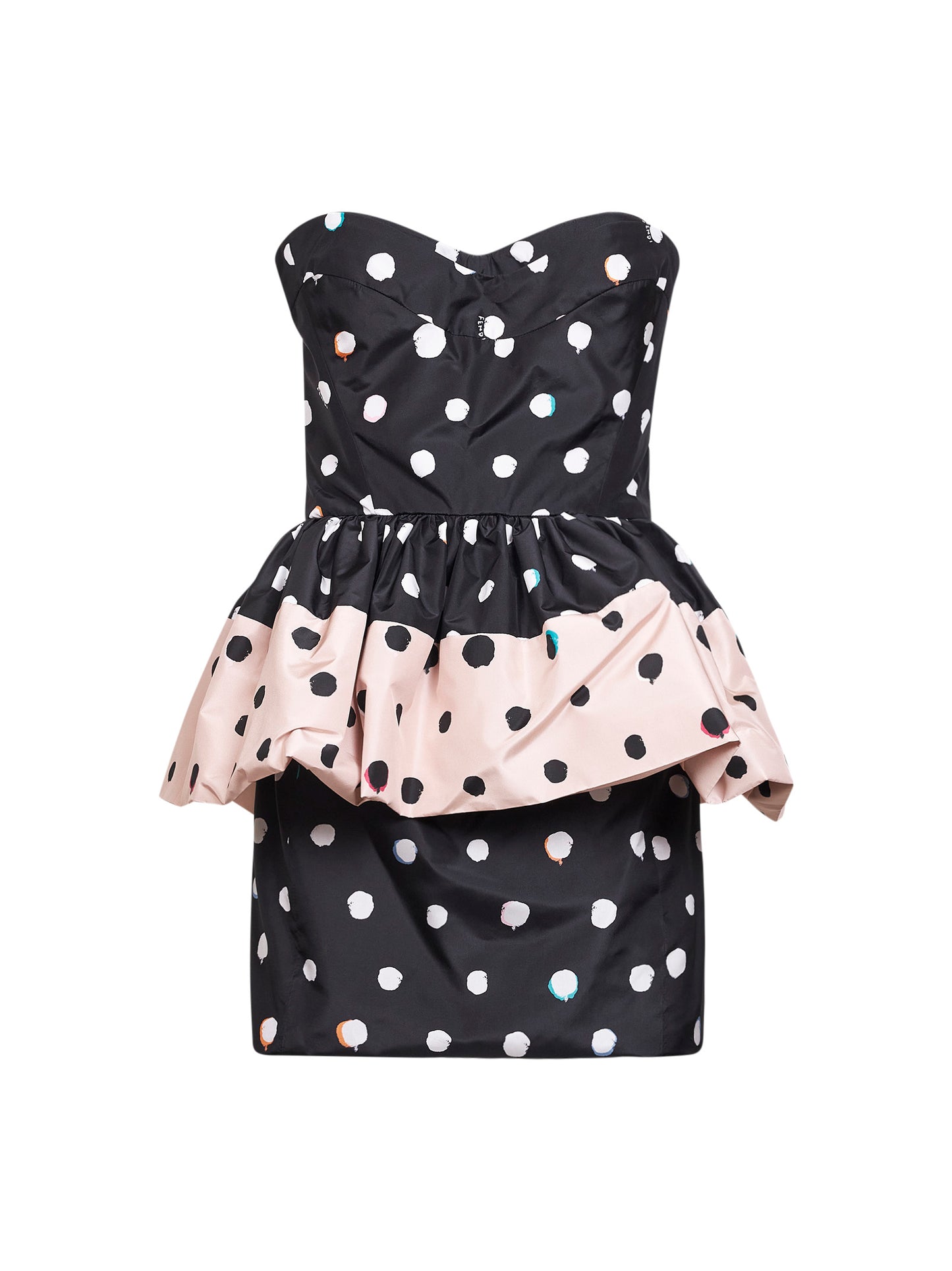 Miniabito bustier in taffetà stampato nero