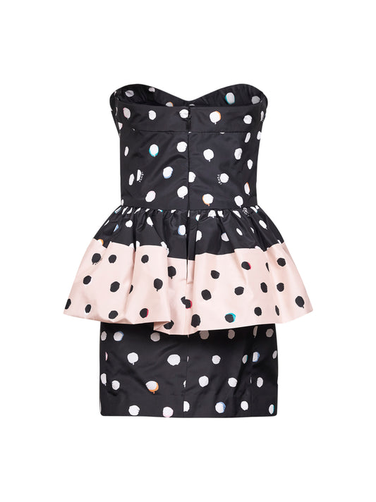 Miniabito bustier in taffetà stampato nero