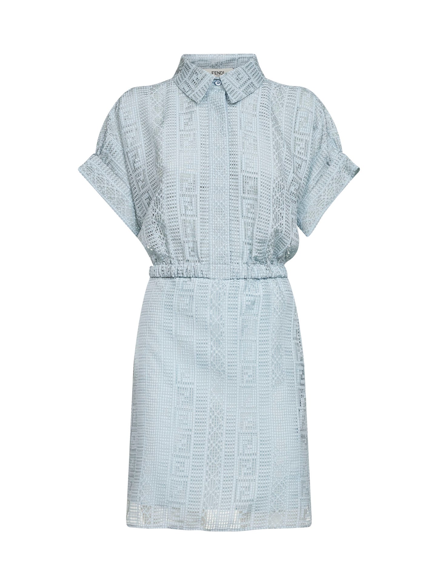 Miniabito chemisier in misto seta dévoré azzurra<BR/>