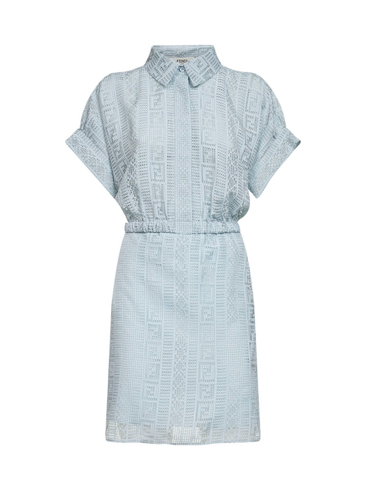 Light blue burnout silk blend mini shirt dress