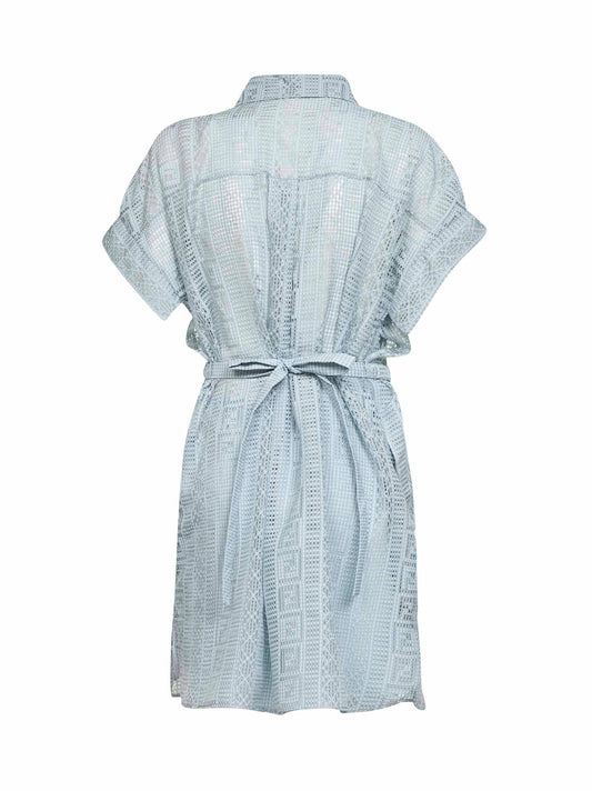 Light blue burnout silk blend mini shirt dress