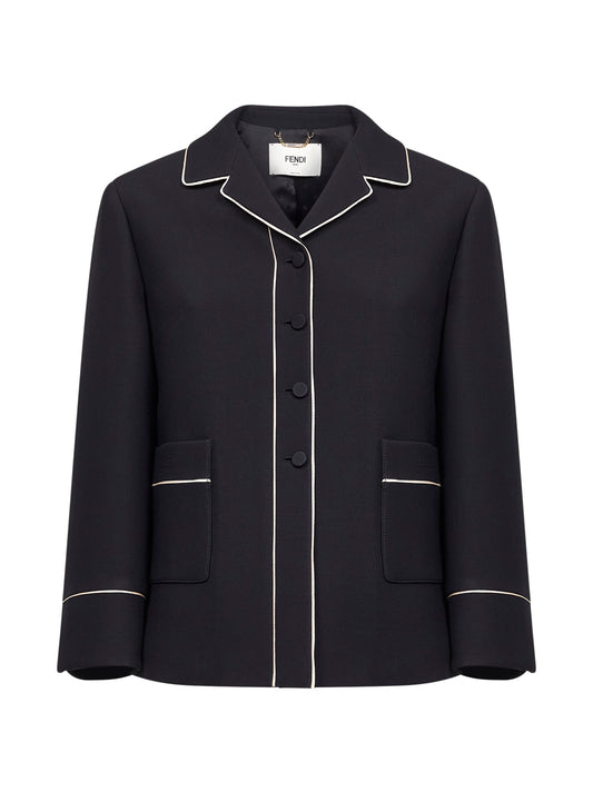 Giacca sartoriale stile pigiama in lana e seta nera