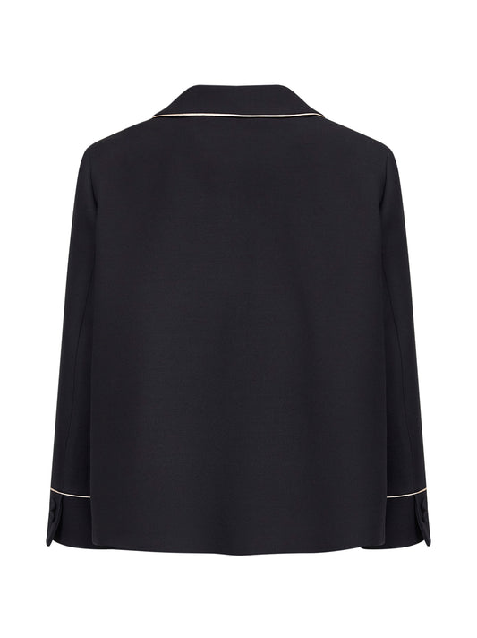 Giacca sartoriale stile pigiama in lana e seta nera