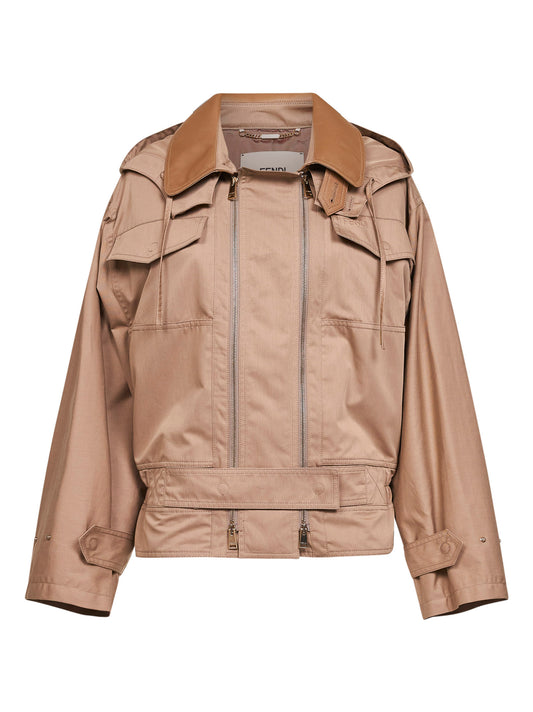 Blouson con cappuccio in drill beige