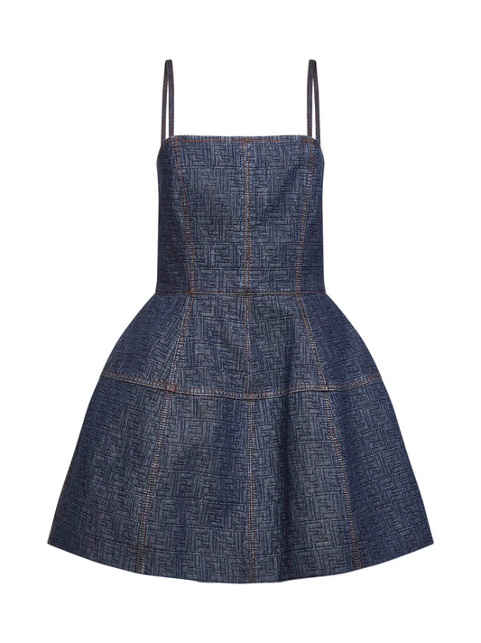 Miniabito bustier in denim FF blu scuro