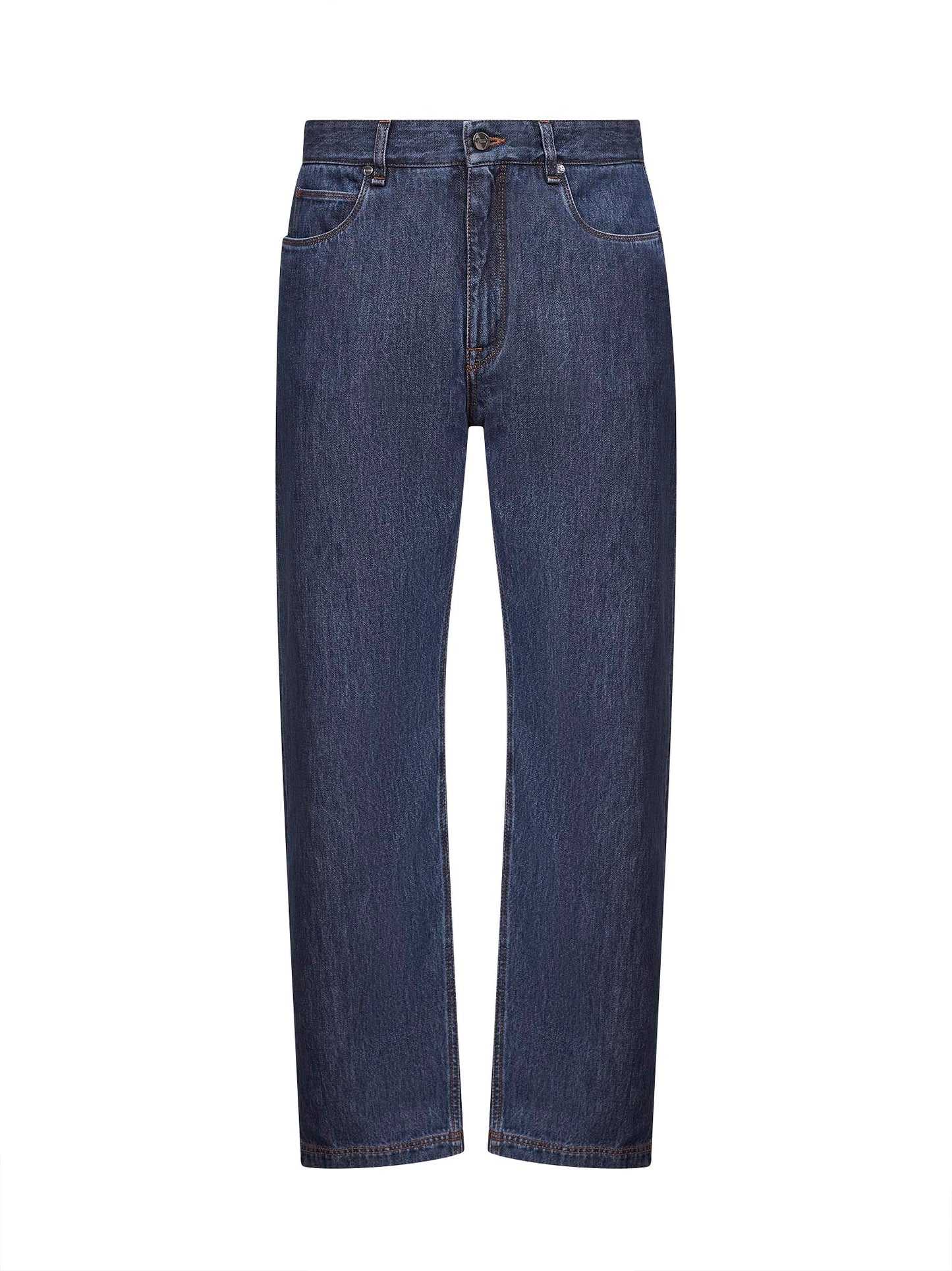 Blue cotton denim straight five-pocket jeans