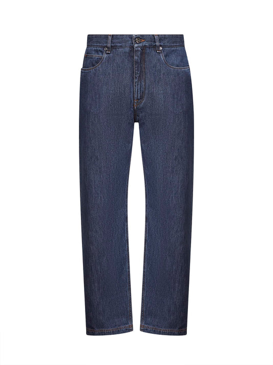 Blue cotton denim straight five-pocket jeans