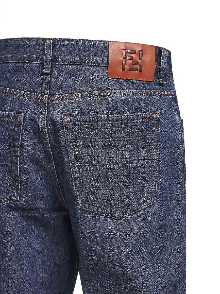 Blue cotton denim straight five-pocket jeans
