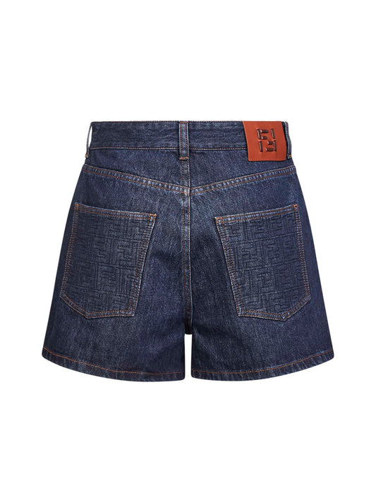 Dark blue stretch cotton denim shorts