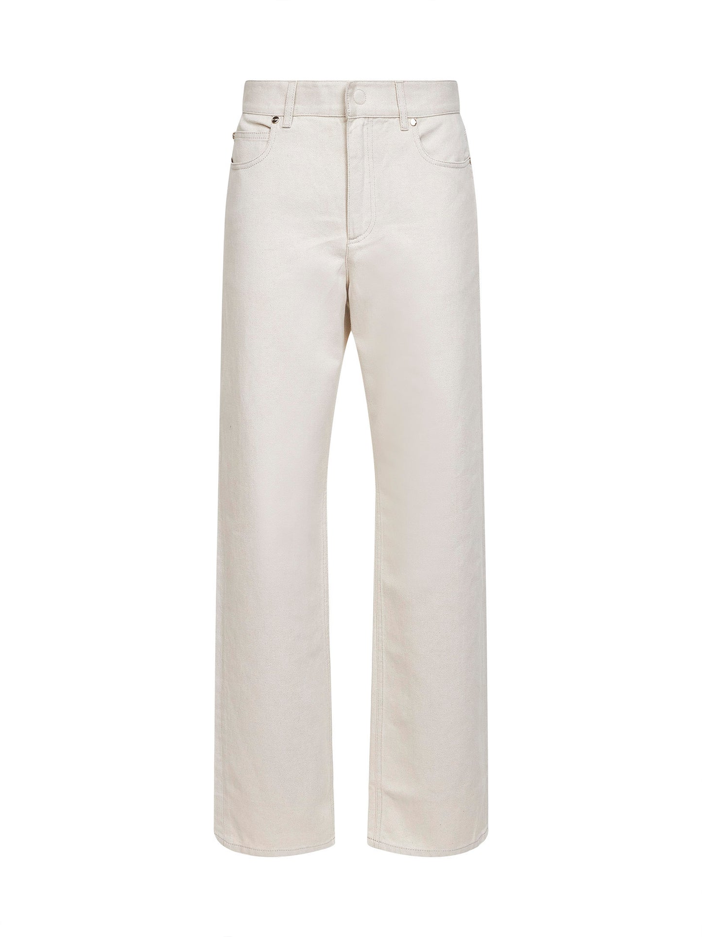 Jeans dritti in denim di cotone beige con motivo FF