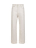 Jeans dritti in denim di cotone beige con motivo FF