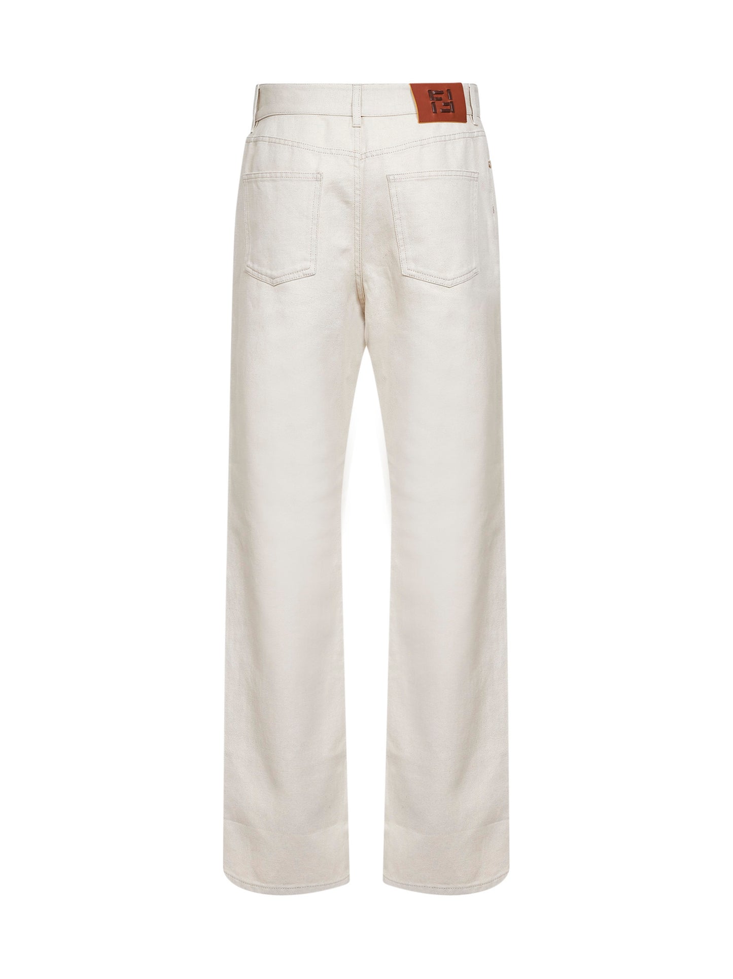 Jeans dritti in denim di cotone beige con motivo FF