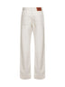 Jeans dritti in denim di cotone beige con motivo FF