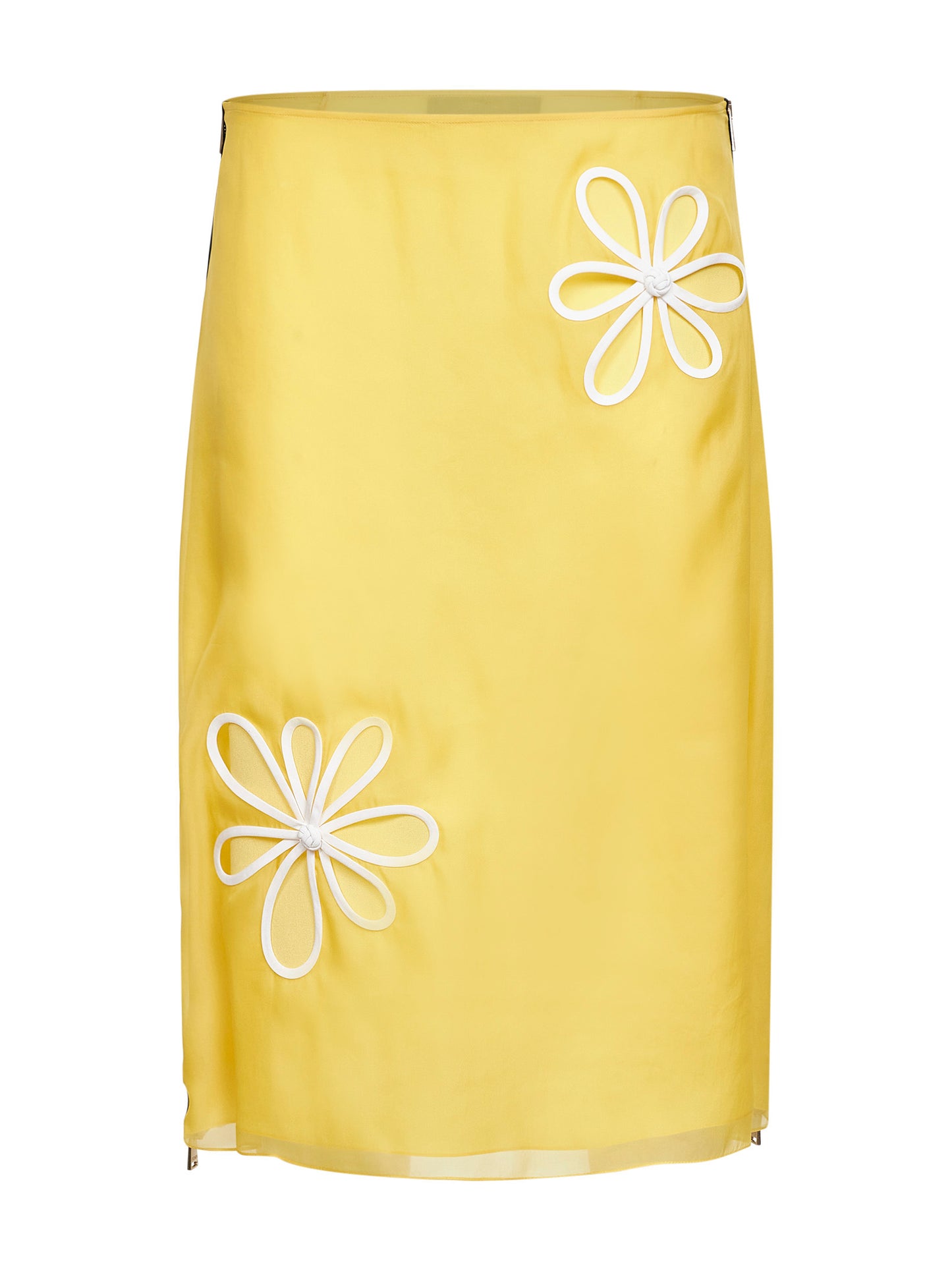 Yellow silk organza midi skirt with Fendi Ajour motif