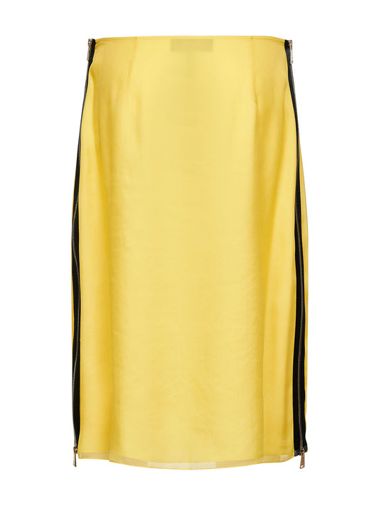 Yellow silk organza midi skirt with Fendi Ajour motif