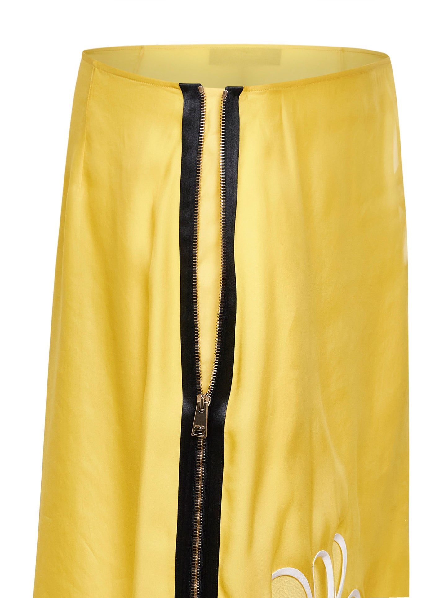 Yellow silk organza midi skirt with Fendi Ajour motif