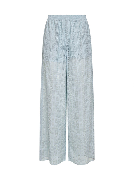 Light blue burnout silk blend pajama trousers