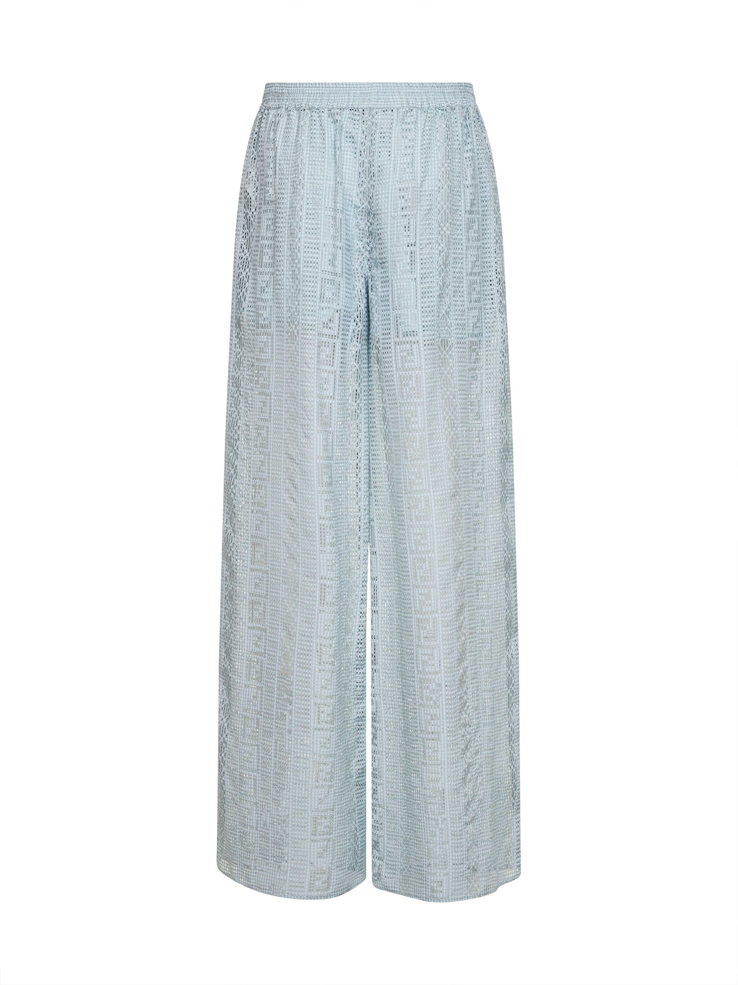 Pantaloni stile pigiama in misto seta dévoré azzurro