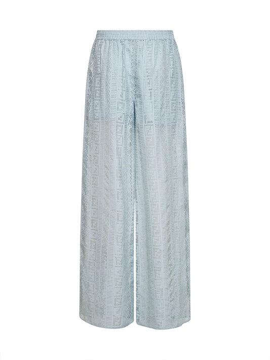 Light blue burnout silk blend pajama trousers