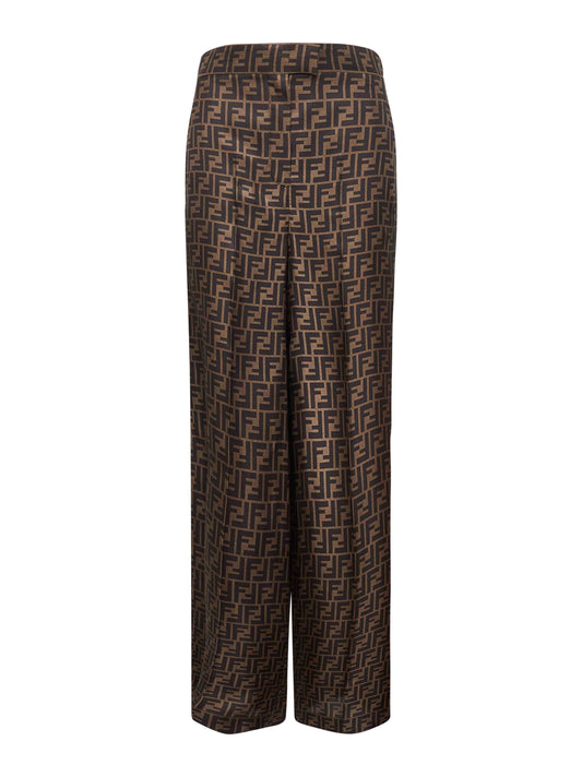 Brown FF silk twill trousers