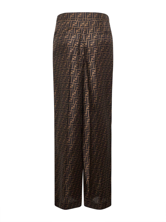 Brown FF silk twill trousers