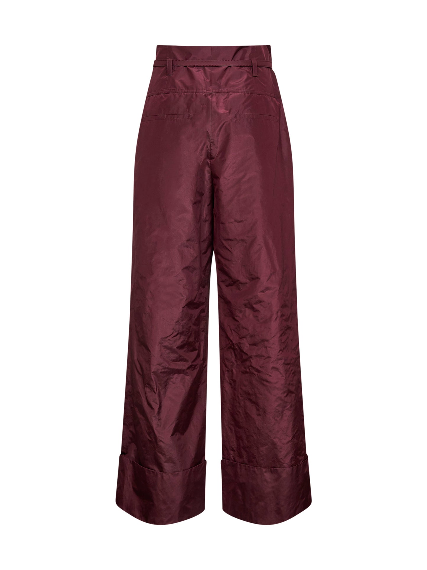 Burgundy silk taffeta high-rise trousers