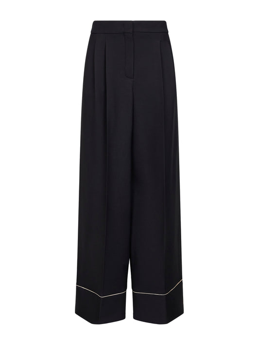 Pantaloni stile pigiama in lana e seta nera