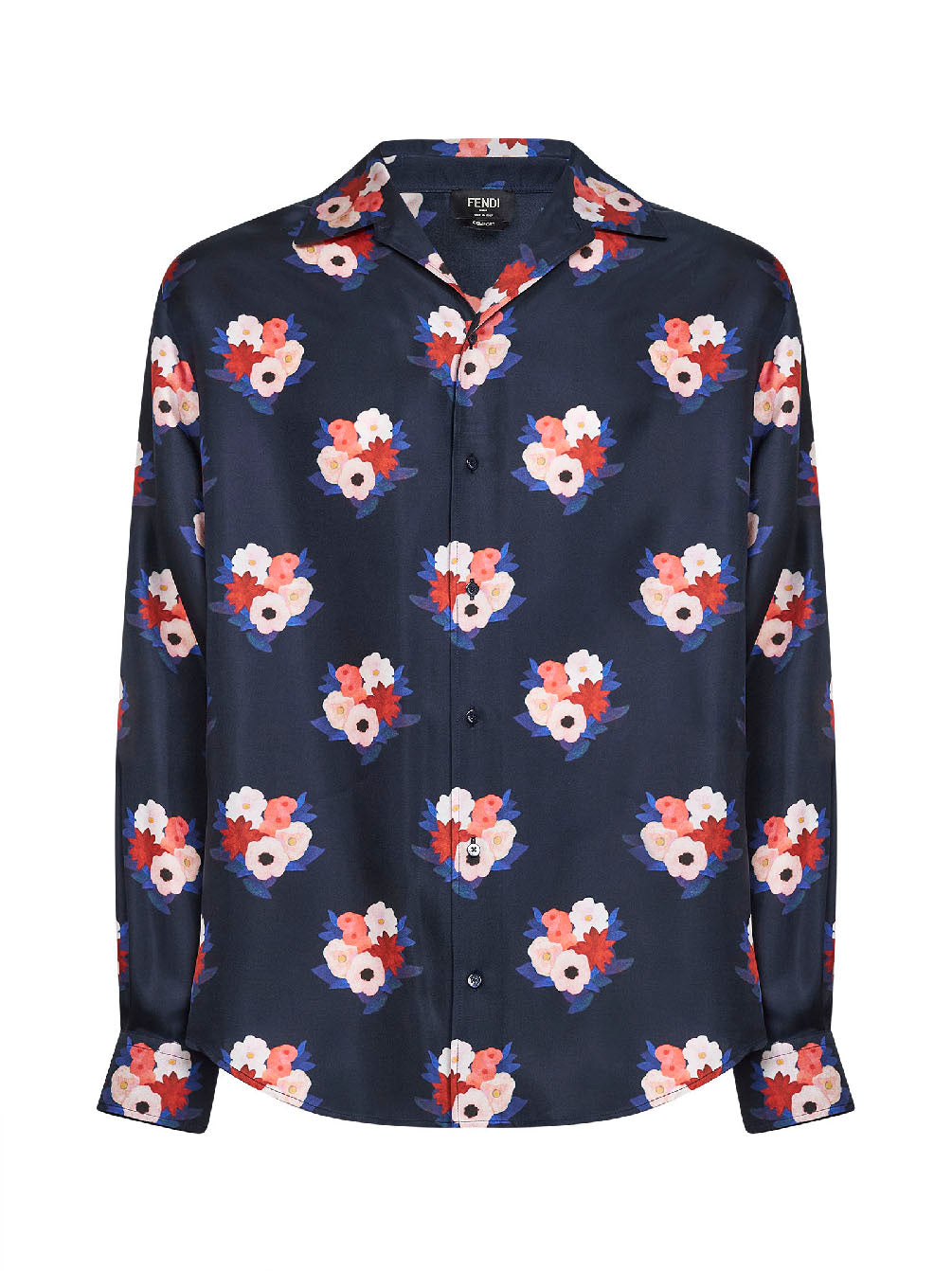 Camicia stampata in seta blu scuro