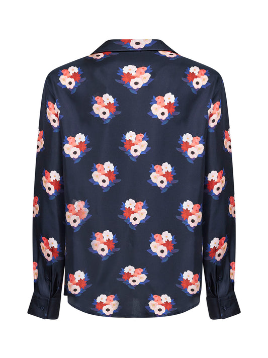 Dark blue silk printed shirt