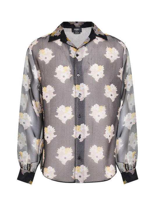 Camicia in organza nera con stampa Fendi Bouquet