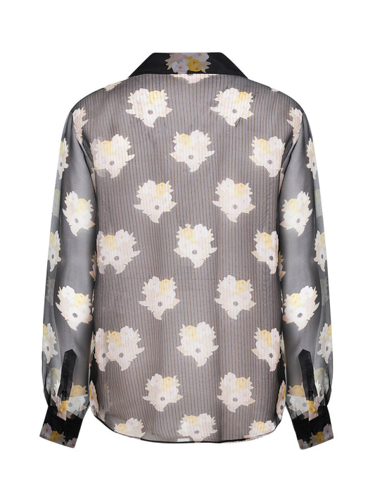 Camicia in organza nera con stampa Fendi Bouquet