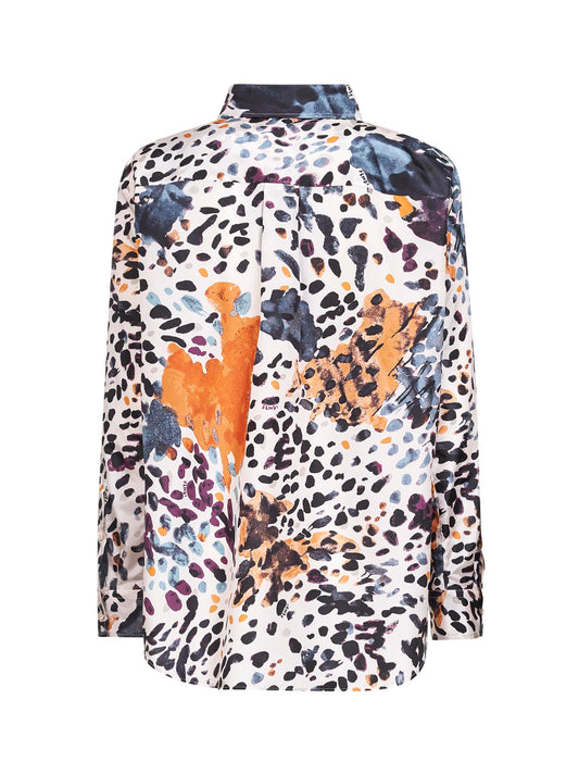 Camicia in taffetà di seta stampato avorio