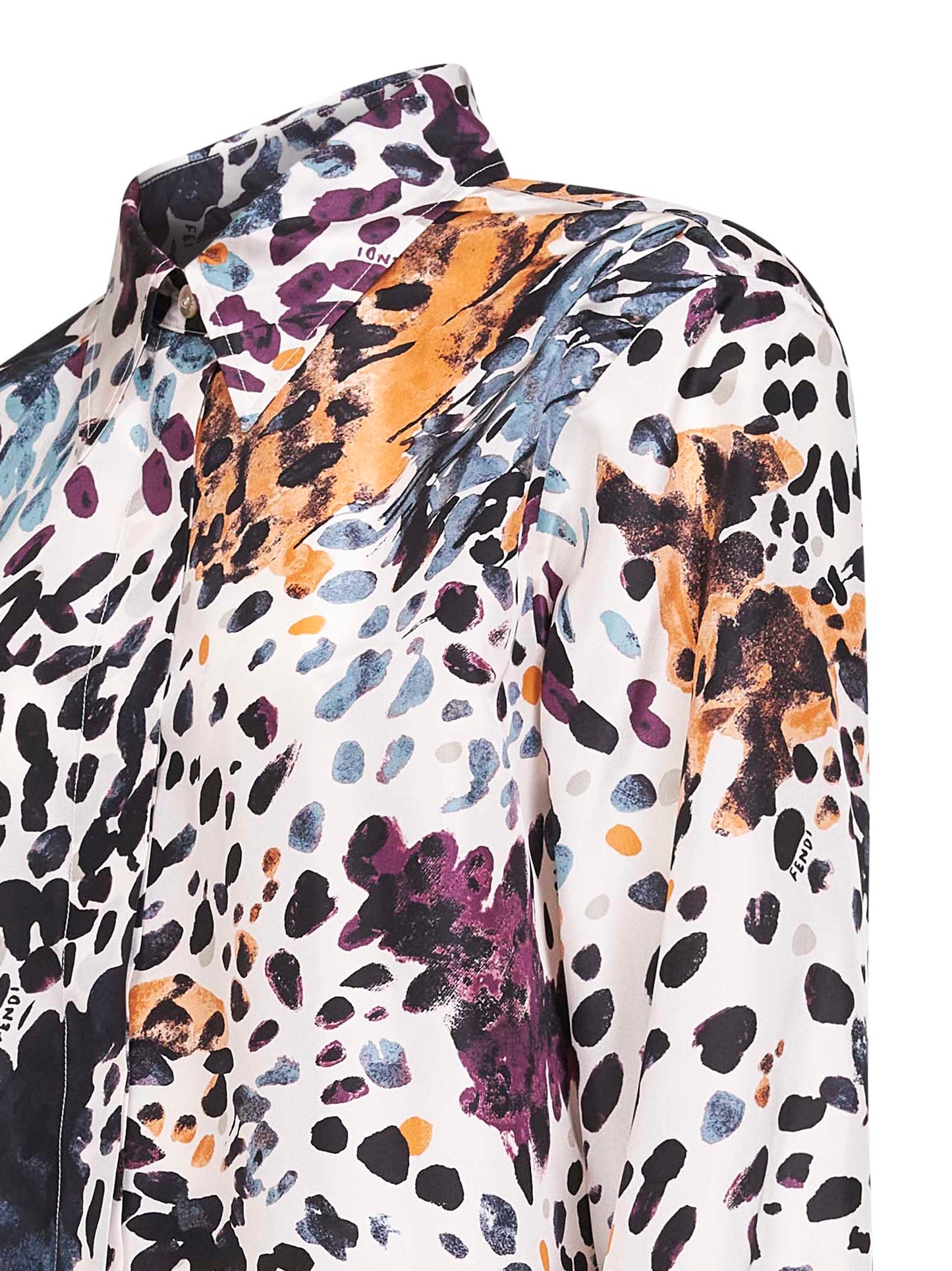 Camicia in taffetà di seta stampato avorio