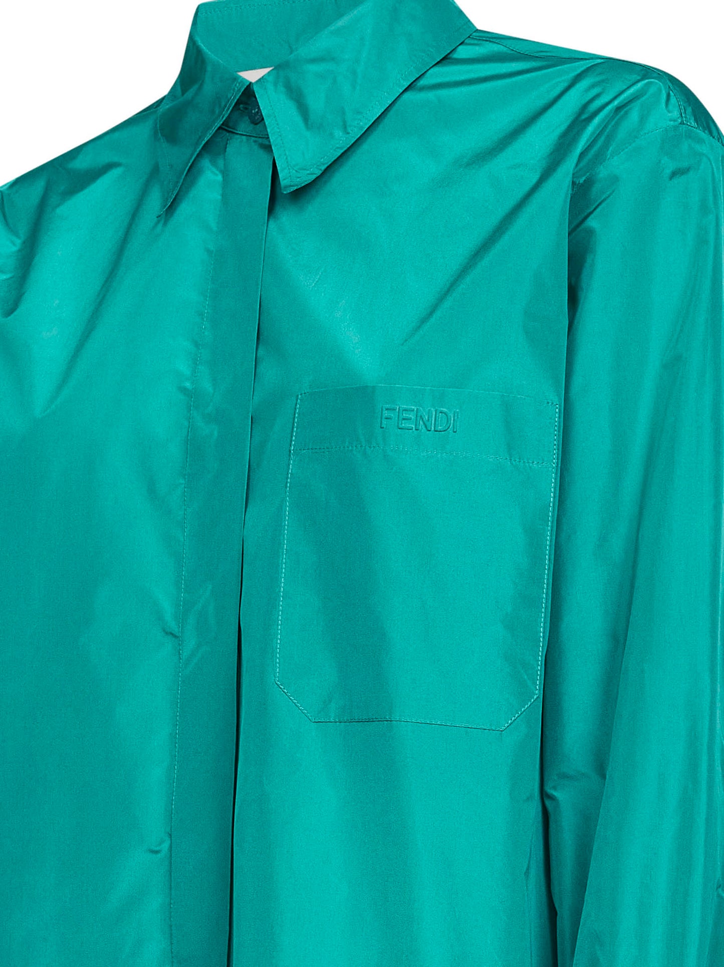 Camicia in taffetà di seta azzurro